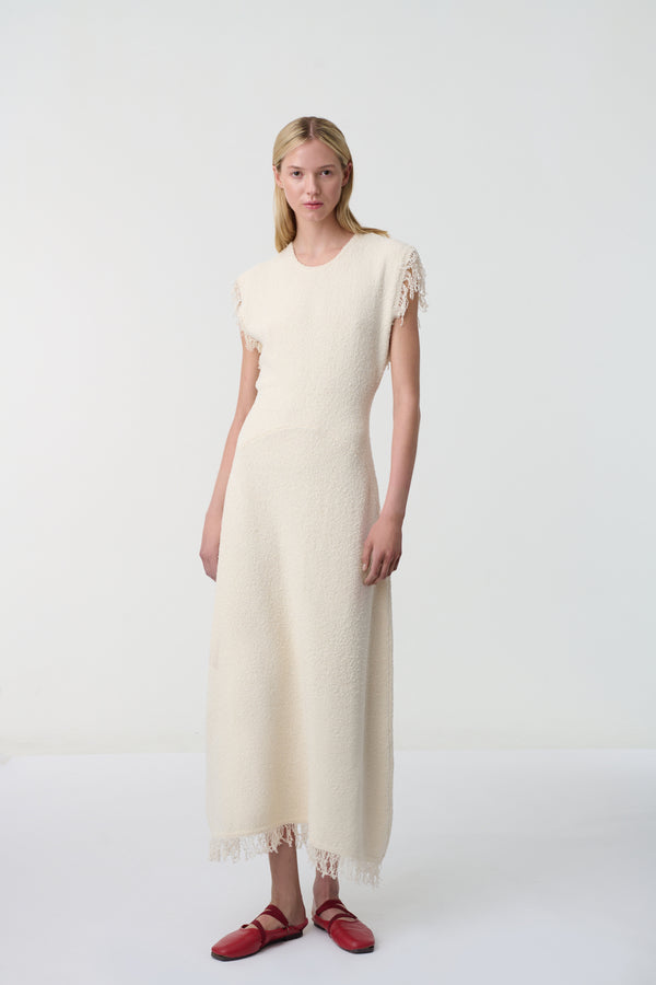Fray Bouclé Dress Cream