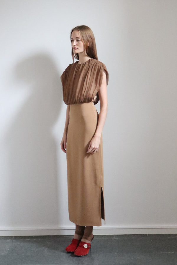 Void Gathered Silk Dress Brown