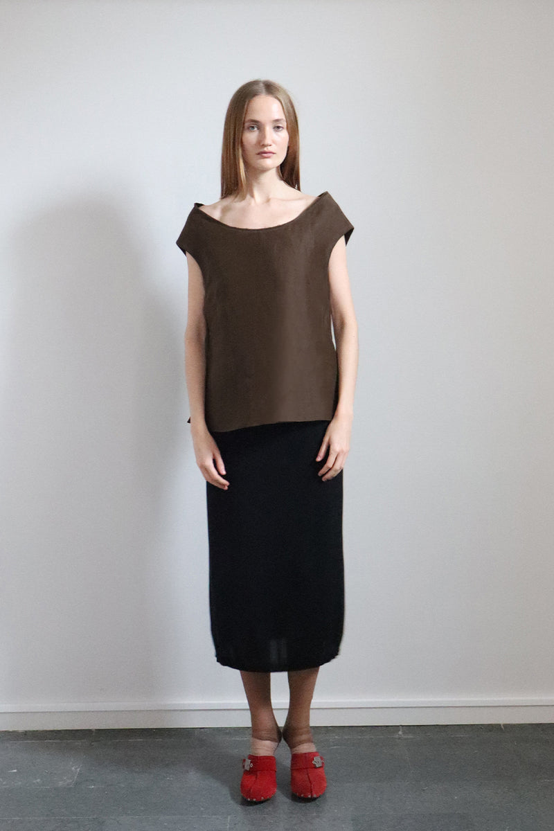 Glitch Sculptural Neck Top Walnut