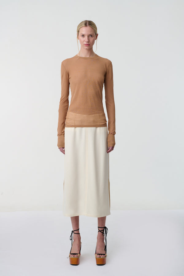 Dylan Sheer Nylon Long Sleeve Top Tan