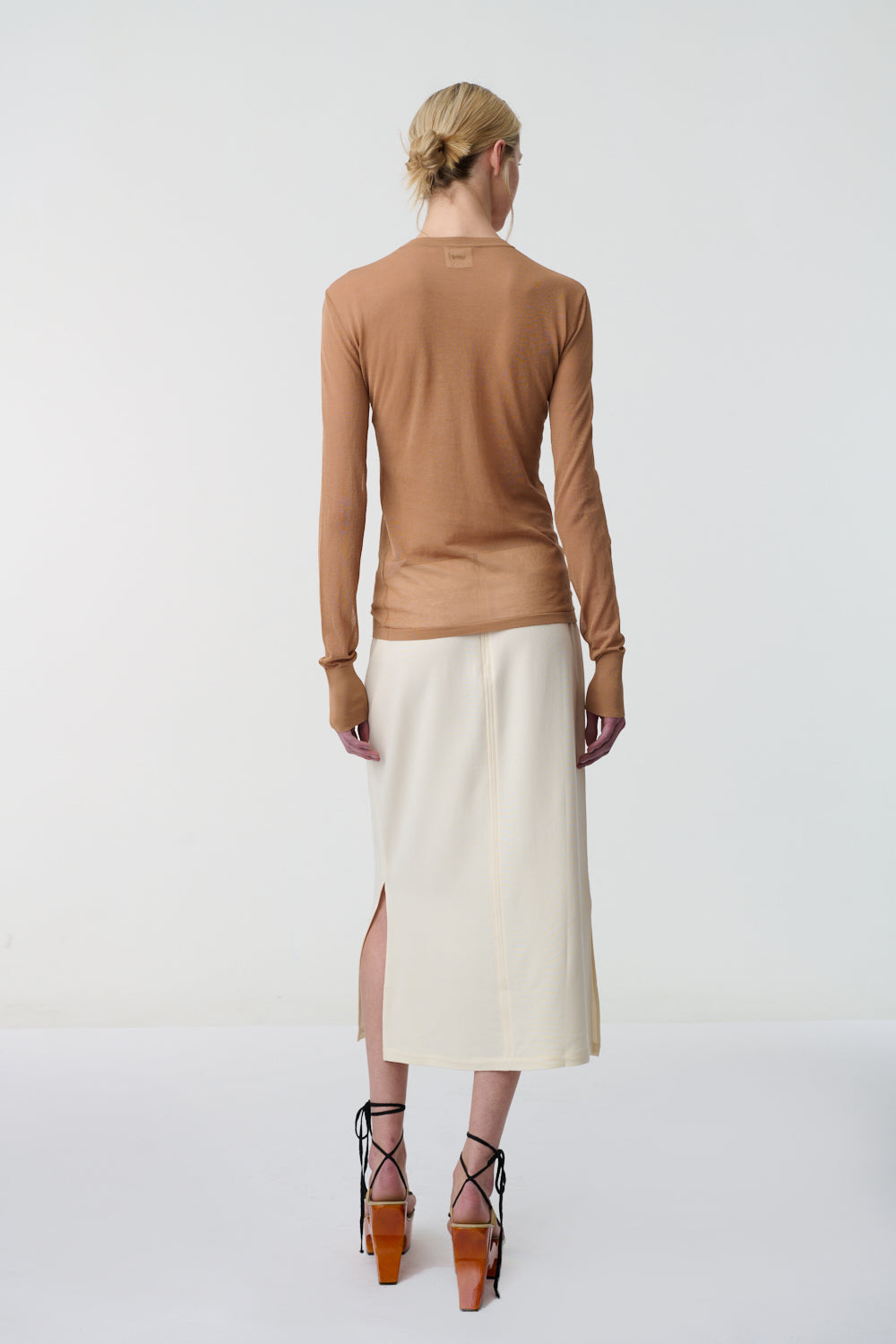 Dylan Sheer Nylon Long Sleeve Top Tan