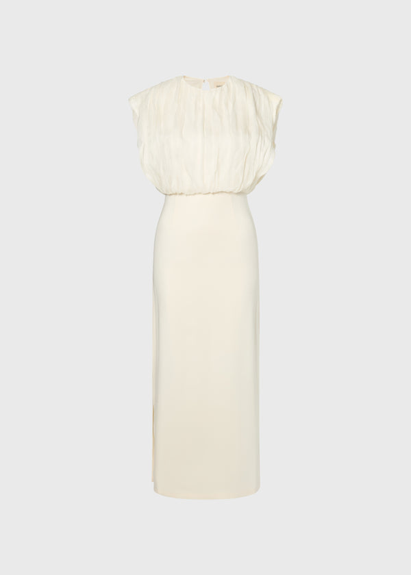 Void Gathered Silk Dress Ivory