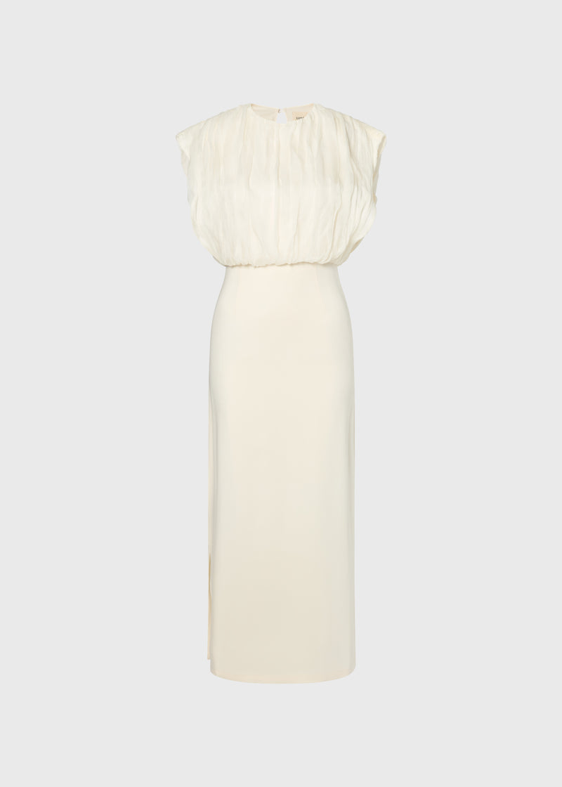 Void Gathered Silk Dress Ivory
