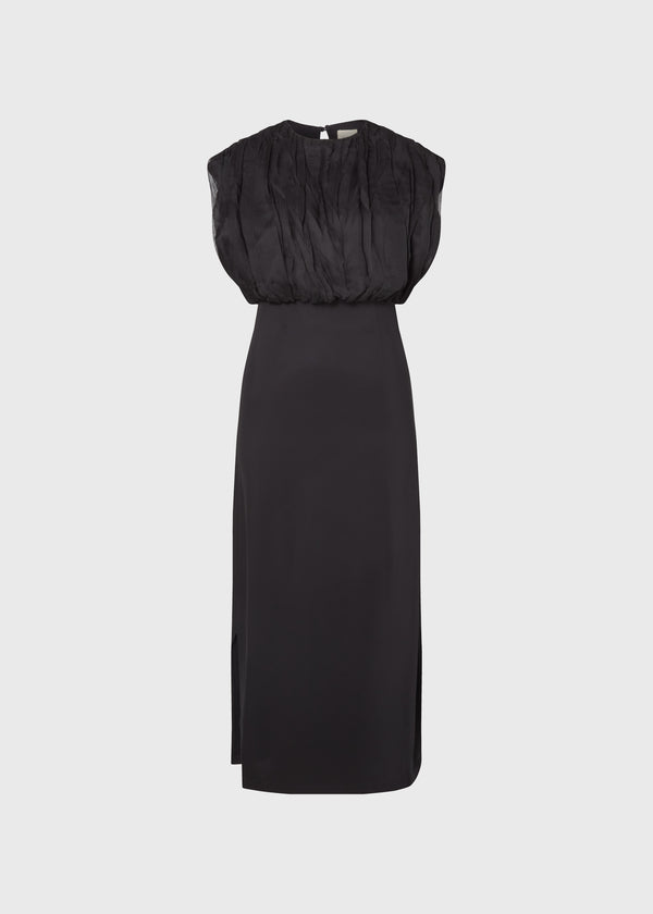 Void Gathered Silk Dress Black