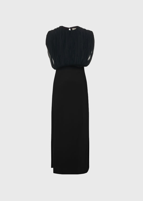 Void Gathered Silk Dress Black