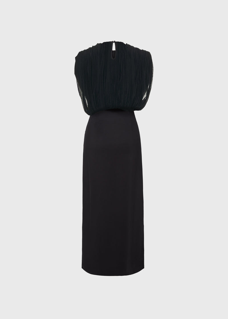 Void Gathered Silk Dress Black