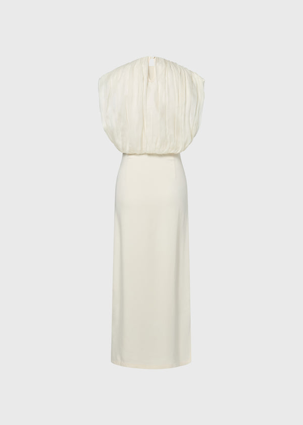Void Gathered Silk Dress Ivory