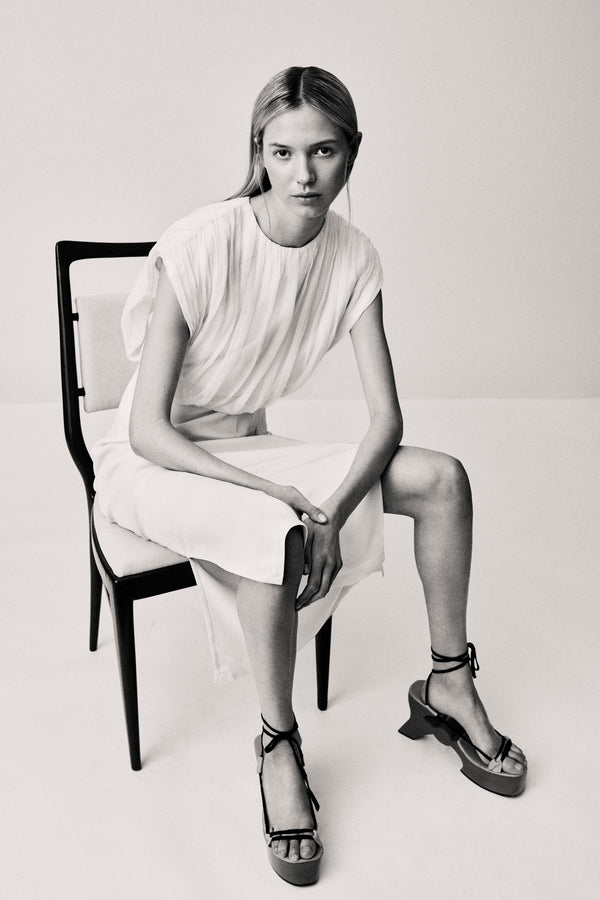 Void Gathered Silk Dress Ivory