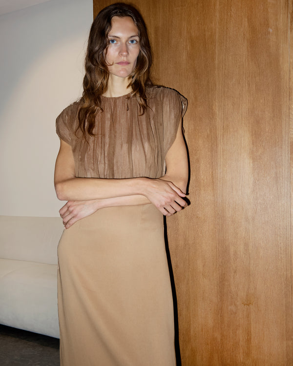 Void Gathered Silk Dress Brown