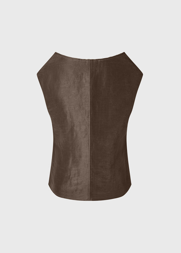 Glitch Sculptural Neck Top Walnut